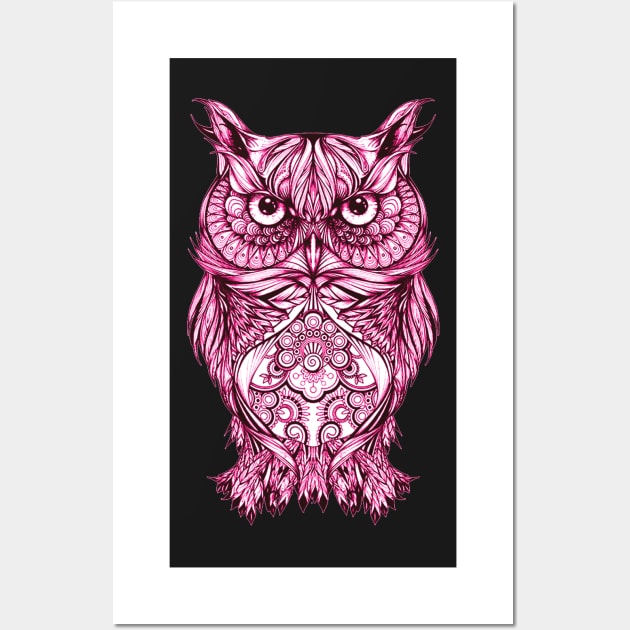 Artsy Artistic Style Design Of A Pink Owl Wall Art by Atteestude